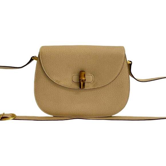 Gucci Handbags - GUCCI Authentic Cream Leather Bamboo Pochette Shoulder Bag